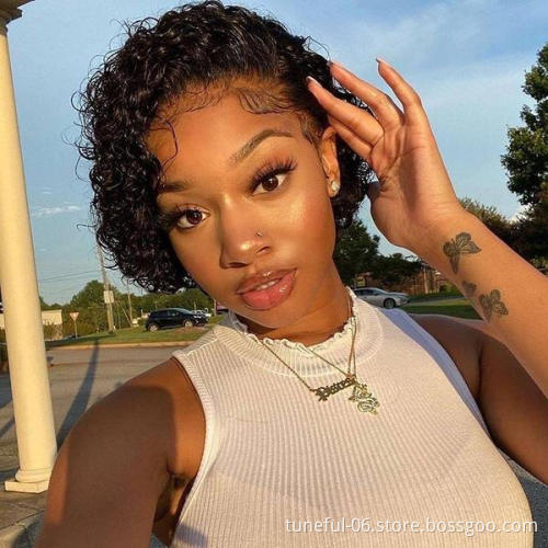 SHORT CURLY PIXIE CUT BOB WIG brazilian virgin hair curly super wave lace front short bob wigs for black women hot selling